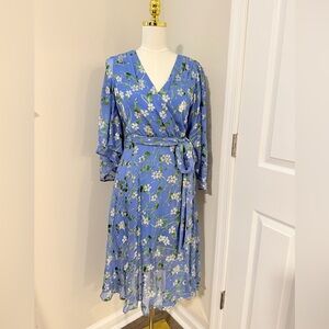 Alice + Olivia Halsey Belted Floral-print Devoré-chiffon Dress In Blue